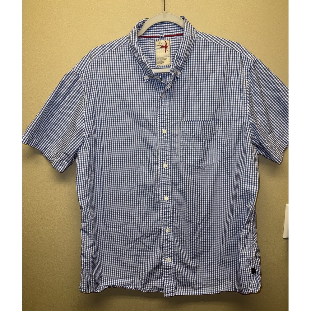 Relwen Shirt Mens 2X Blue Gingham Check Short Sleeve Button Down Cotton